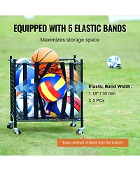 Sevorley Rolling Sports Ball Storage Cart, Lockable Steel Ball Cage Organizer with Elastic Straps and Wheels