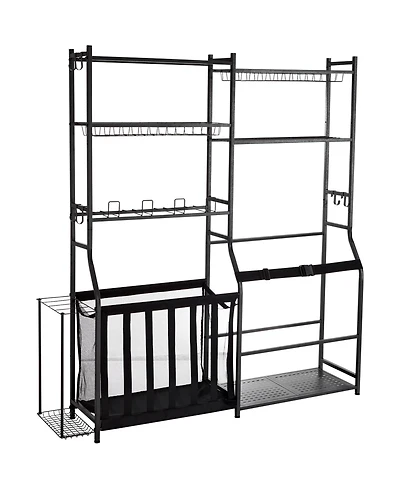 Sevorley Golf Bag Storage Rack, Steel Sports Organizer with Baskets and Hooks