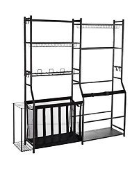 Sevorley Golf Bag Storage Rack, Steel Sports Organizer with Baskets and Hooks