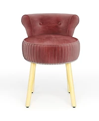 Gouun Tufted Velvet Vanity Chair with Low Back and Solid Rubber Wood Legs