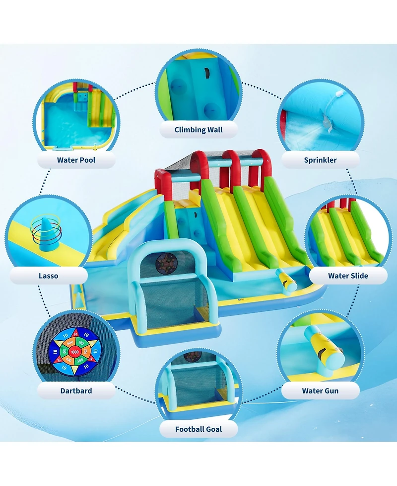 homfan 3 Water Slides Inflatable Bounce House with Water Blasters, 15.35" x 15.35" x 32.28", Accommodates 1-6 Kids, Ages 3-10