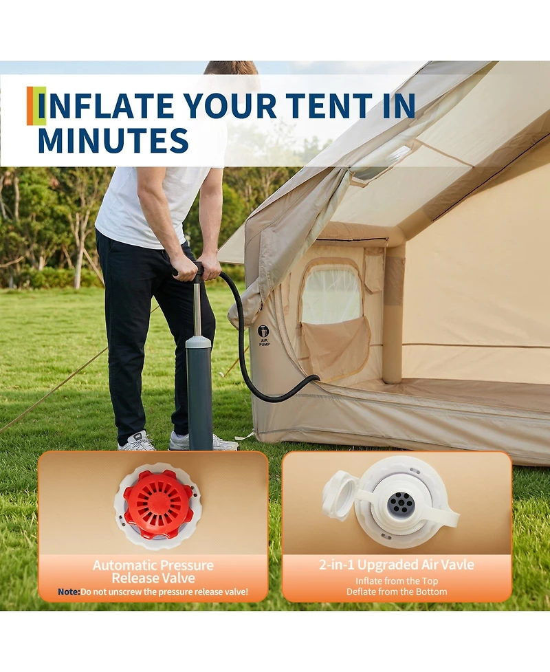 gaomon Large 6-square-meter inflatable camping tent, portable Oxford fabric tent air cushion with mesh screens, fits 2–6 people
