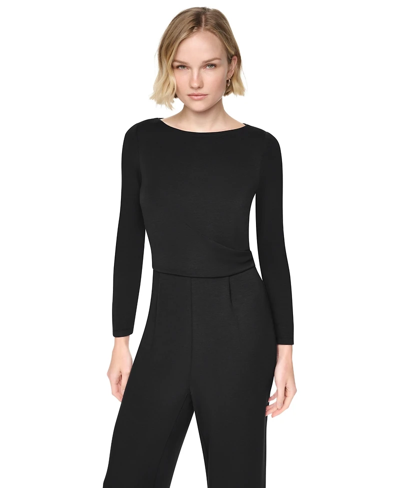Dkny Women's Long Sleeve Boat Neck Twist-Front Straight-Leg Jumpsuit