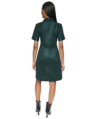 Dkny Women's Short Sleeve Collared Front-Zip A-Line Dress