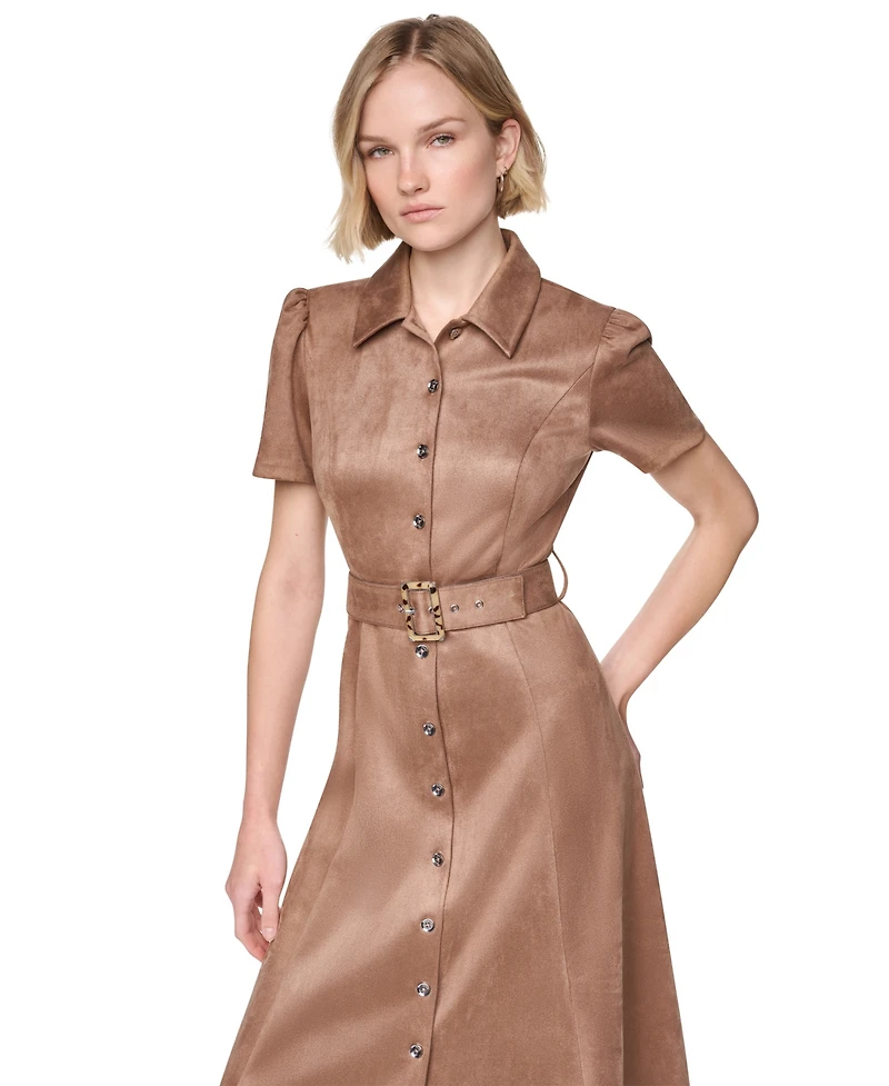 Dkny Women's Short Sleeve Collared Button-Front Midi Shirt Dress