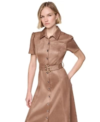 Dkny Women's Short Sleeve Collared Button-Front Midi Shirt Dress