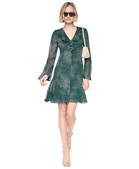 Dkny Women's Long Bell Sleeve V-Neck Ruffle Godet Dress