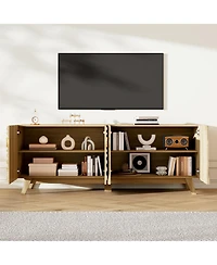 Vlsrka 63" W Modern Tv Stand for 65 Inch Tv, 4-Door Media Console with Adjustable Shelves, Cable Management, Wave Pattern Cabinet Storage