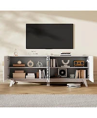 Vlsrka 63" W Modern Tv Stand for 65 Inch Tv, 4-Door Media Console with Adjustable Shelves, Cable Management, Wave Pattern Cabinet Storage