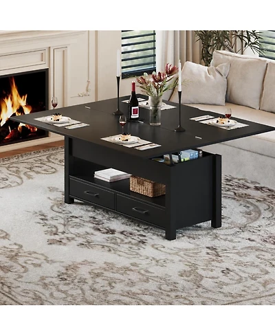 homfan 40" Lift-Top Coffee Table with Drawers and Hidden Storage, Convertible Dining for Living Room