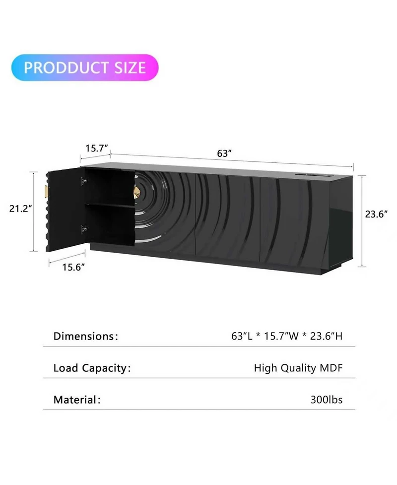 Vlsrka 63" Modern Tv Stand with Motion Sensor Led Light and Built-In Charging