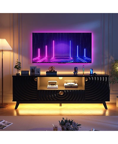 Vlsrka 63" Tv Stand with Motion Sensor Led Light, Charging Station and Storage