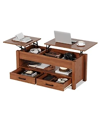 homfan Lift-Top Coffee Table with 2 Drawers, Hidden Compartment and Open Shelf, Convertible Living Room Center Table, Engineered Wood