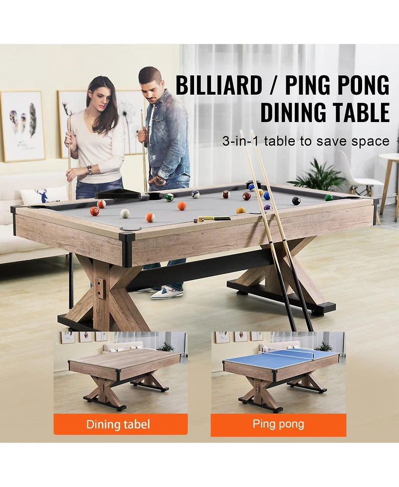 Sevorley 7 feet 3-in-1 Multi Game Table for Pool, Table Tennis and Dining