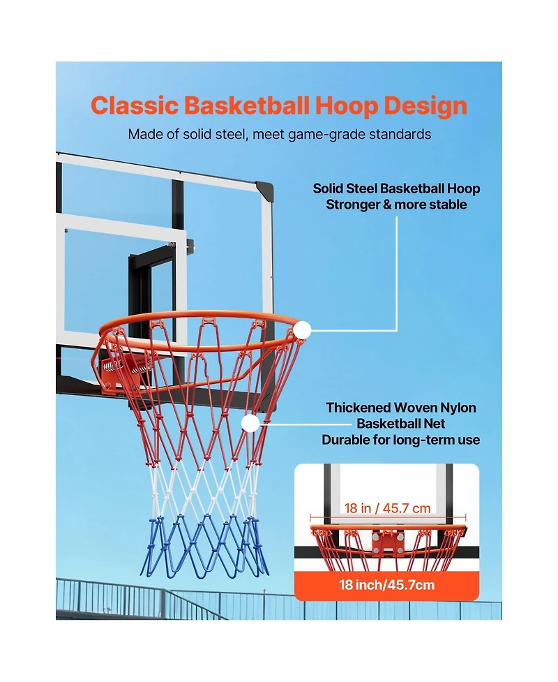 Sevorley 44-Inch Wall Mount Basketball Hoop with Shatterproof Pc Backboard and Steel Rim