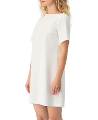Ivonne Women's Clean Boat-Neck Short-Sleeve Shift Mini Dress