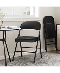 homfan Metal Folding Chairs with Padded Seat and Back, Portable Stackable Side Chair with Steel Frame