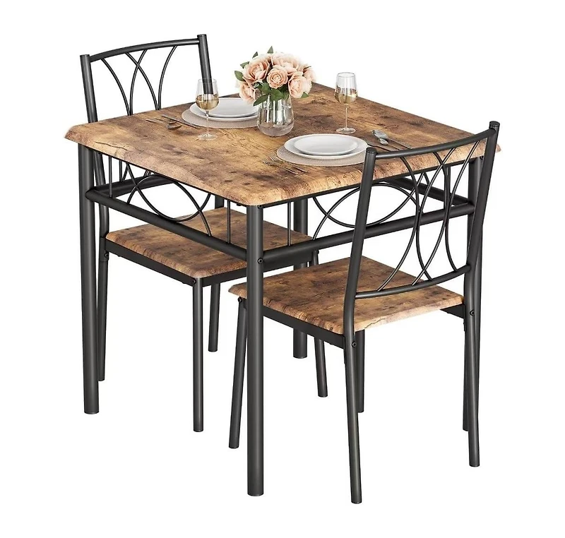 homfan 3-Piece Retro Dining Set, Square Table and 2 Chairs for Small Spaces