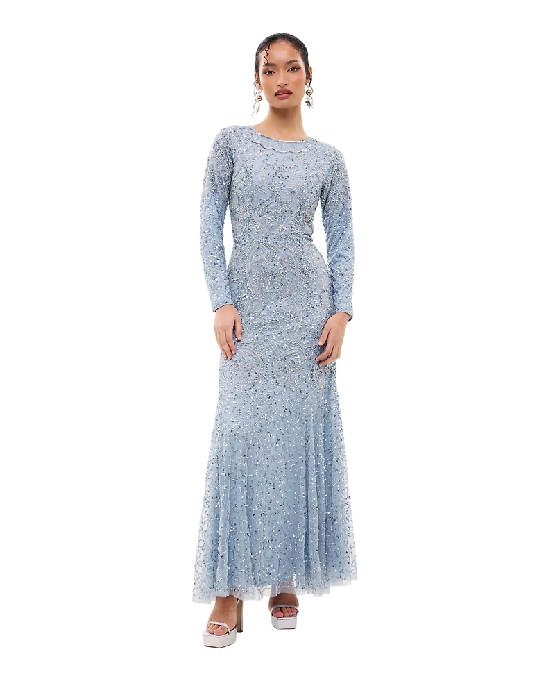 Maryisa Women's Modest Embellished Sequins Fitted Maxi Dress