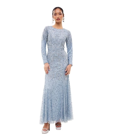 Maryisa Women's Modest Embellished Sequins Fitted Maxi Dress