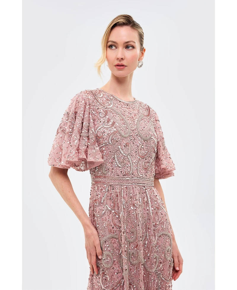 Beauut Women's Embellished Sequins Flutter Dress