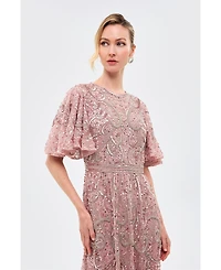 Beauut Women's Embellished Sequins Flutter Dress