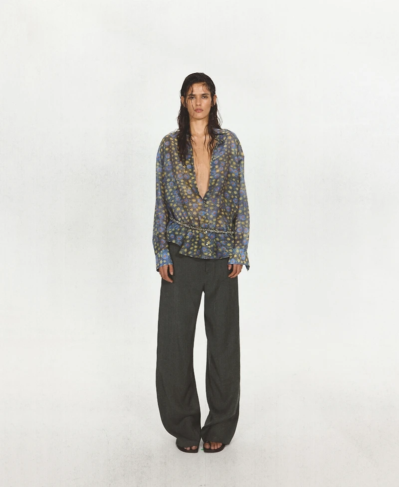 Mango Women's Semi-Sheer Printed Shirt