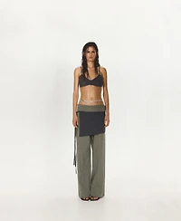 Mango Women's Tied Overlay Wide-Leg Cotton-Blend Pants