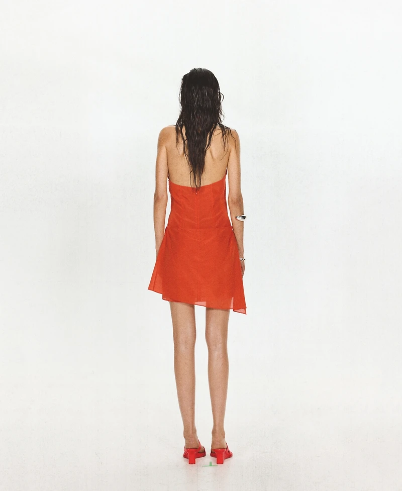 Mango Women's Halter Bows Silk Overlay Dress