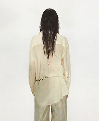 Mango Women's Beaded Belt Semi-Sheer Shirt