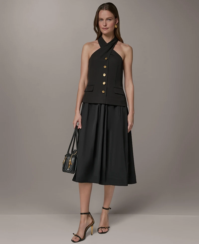 Donna Karan New York Women's Twist Halter Mixed Media A-Line Dress