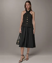 Donna Karan New York Women's Twist Halter Mixed Media A-Line Dress
