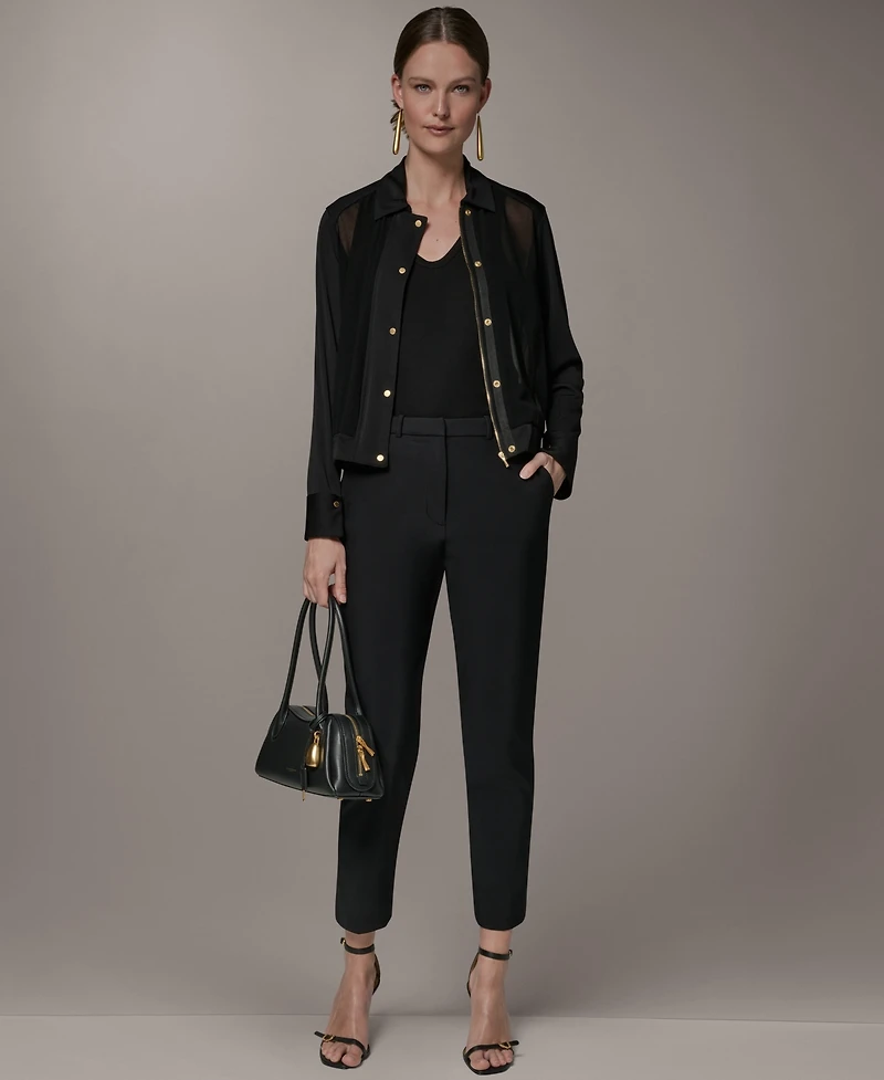 Donna Karan New York Women's Mixed Media Zip-Front Jersey Jacket