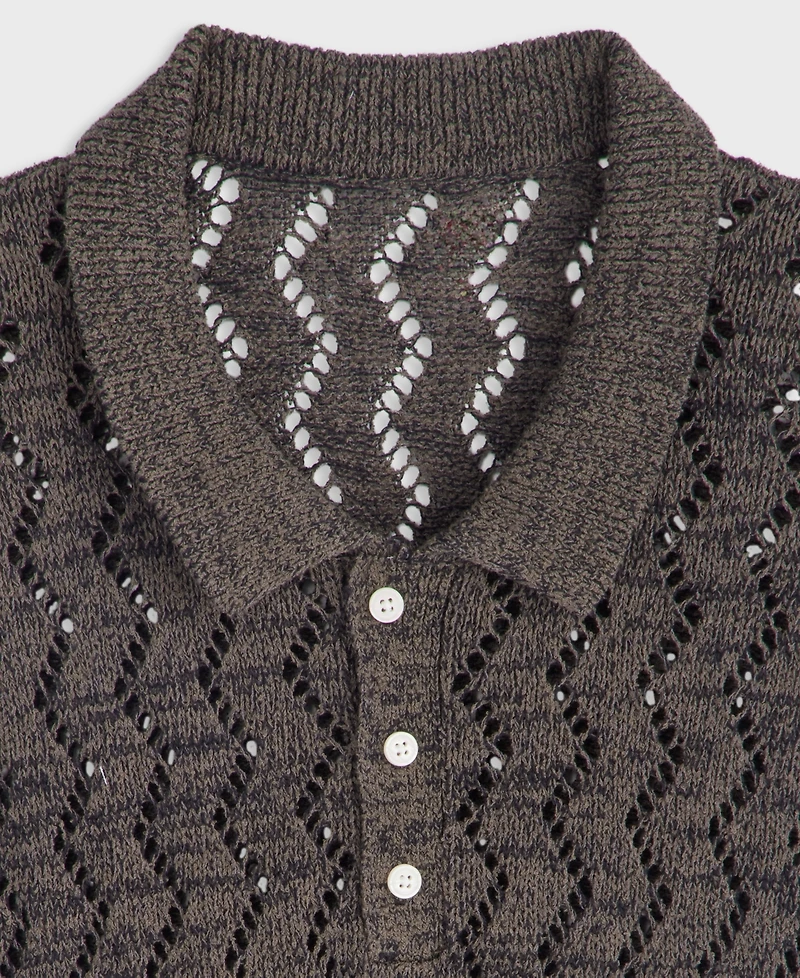 Mode of One Men's Zig Zag Trim Open-Knit Panel Classic Fit Polo Shirt, Macy's Exclusive