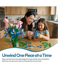 Contixo BK08 Tulip & Iris Flower Bouquet Building Set, 428-Piece Pink & Blue Floral Brick Kit with Adjustable Stems, Creative Home Decor Gift, Ages 8+