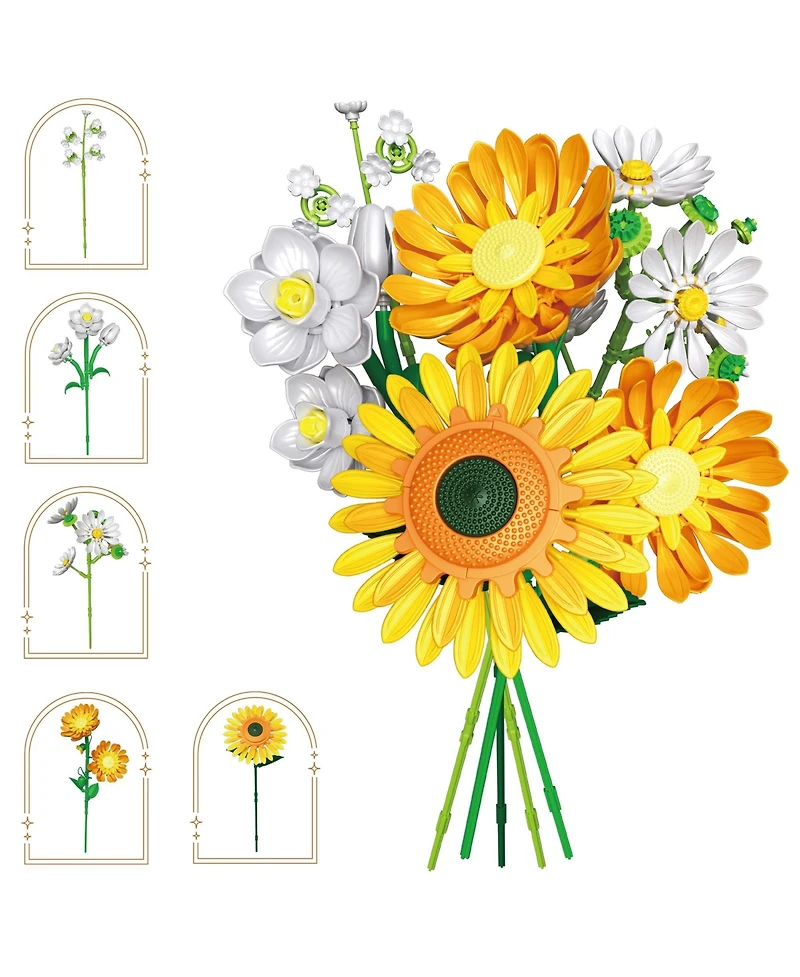 Contixo BK11 Sunflower Bouquet Building Set, 415-Piece Yellow Floral Brick Kit with Daisies, Daffodils & Adjustable Stems, Creative Home Decor Gift