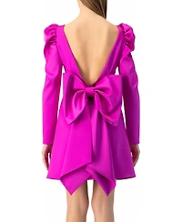 Ivonne Women's Puff-Sleeve Open-Back Bow Mini Dress Satin
