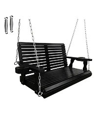 Innovaze 2-Seater 4 Ft Wooden Porch Swing High Backrest and Deep Seat with Cupholders for Outdoor Patio Garden (Deep Brown)
