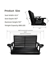 Innovaze 2-Seater 4 Ft Wooden Porch Swing High Backrest and Deep Seat with Cupholders for Outdoor Patio Garden (Deep Brown)