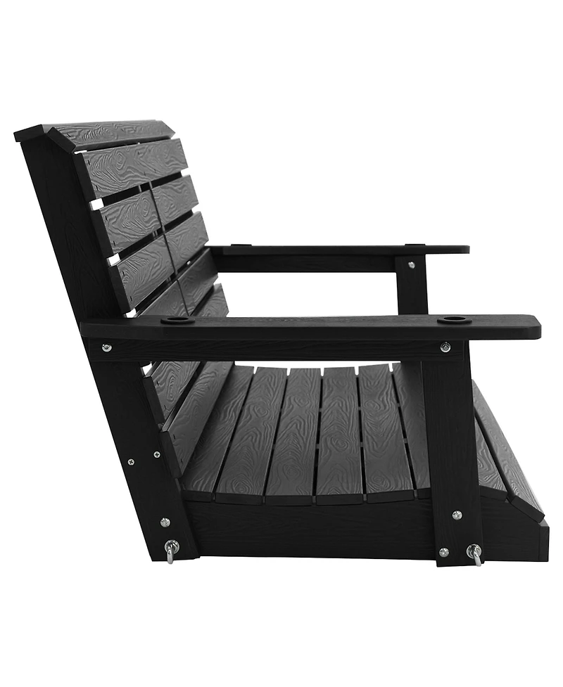 Innovaze 4.5 Ft Large 2-Seat Poly Lumber Hips Porch Swing with Foldable Cup Holders and Curved Deep Seat for Outdoor Garden(Navy Blue)