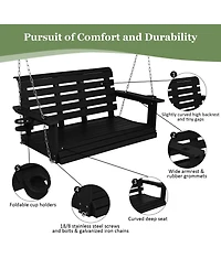 Innovaze 4ft All-Weather Hips Outdoor Porch Swing, Heavy-Duty Hanging Patio Bench with Foldable Cup Holders and Stainless Steel Hardware