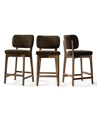 Maison Boucle 25.5" Counter-Height Bar Stools Set of 3, Velvet Upholstered Counter With Curved , Solid Wood Frame Footrest