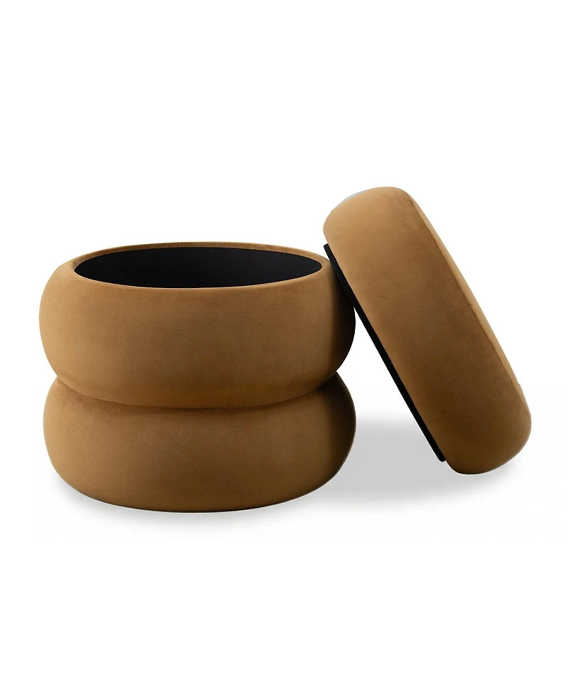 Maison Boucle Round Velvet Storage Ottomans Set of 2
