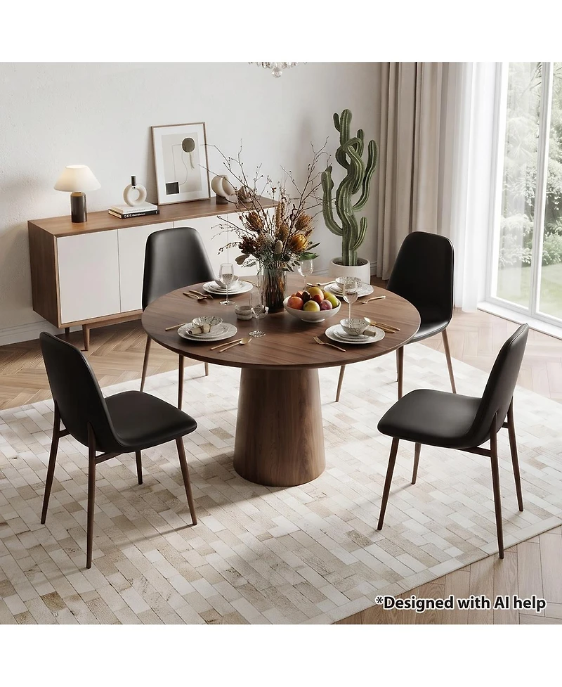 Maison Boucle Mid-Century Modern Dining Chairs Set of 4, Faux Leather Upholstery, Curved Back, Padded Seat, Walnut Look Legs