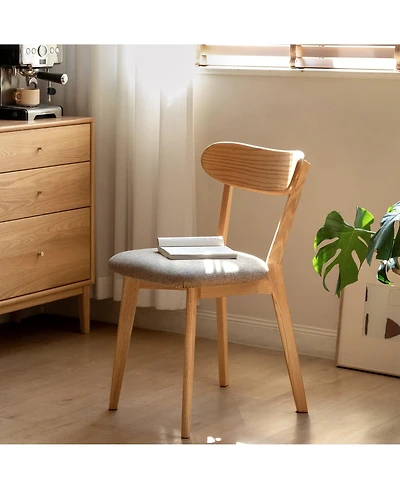 Maison Boucle Mid-Century Dining Chair, Solid Oak Frame, Upholstered Seat, Modern Farmhouse Kitchen Side Single Chair