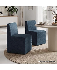 Maison Boucle Chenille Upholstered Dining Chair Set of 2 With Hidden Caster Wheels, Fully Side Chairs, Japandi Modern Seating