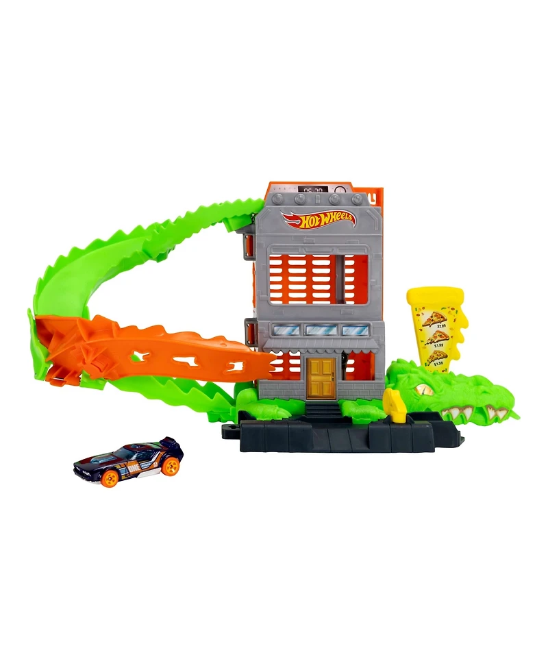 Hot Wheels 1:64 Scale City Croc Pizza Attack Playset