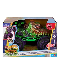 Hot Wheels 1:15 scale Monster Trucks Mutant Chaos Wreckin Wolf Rc, Battery-Powered Remote-Control Toy