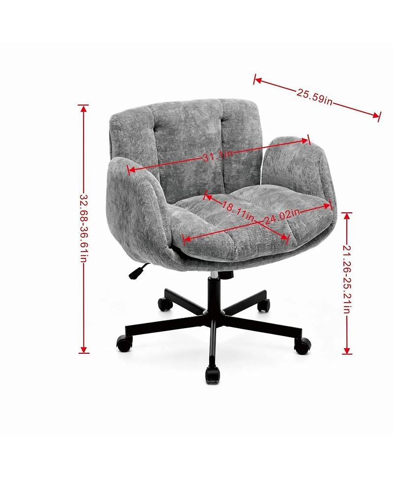 Maison Boucle Modern Chenille Swivel Office Chair, Height-Adjustable Task Chair with Flip-Up Armrests, Double-Cushioned Desk for Home