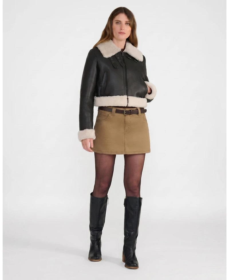 Furniq Uk Women's Emery Shearling Cropped Flight Jacket